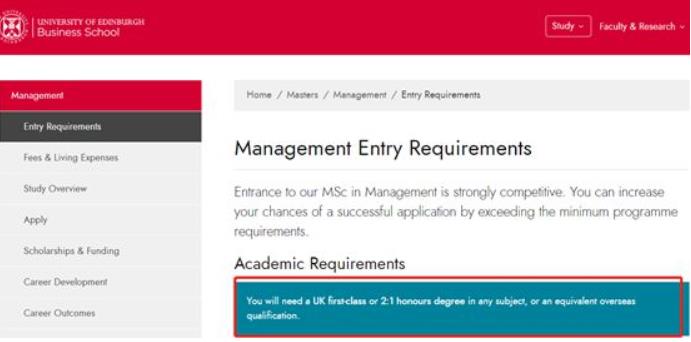 留学申请爱丁堡大学 MSc Management的入学要求