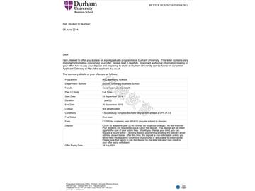 恭喜孙同学成功申请到杜伦大学研究生市场营销专业--优越教育