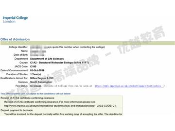 恭喜马同学获得帝国理工学院结构分子生物学专业硕士通知书。