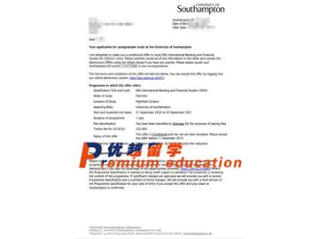 2020offer：恭喜胡同学获得南安普顿大学(世界排名：97)国际银行与金融研究专业硕士通知书